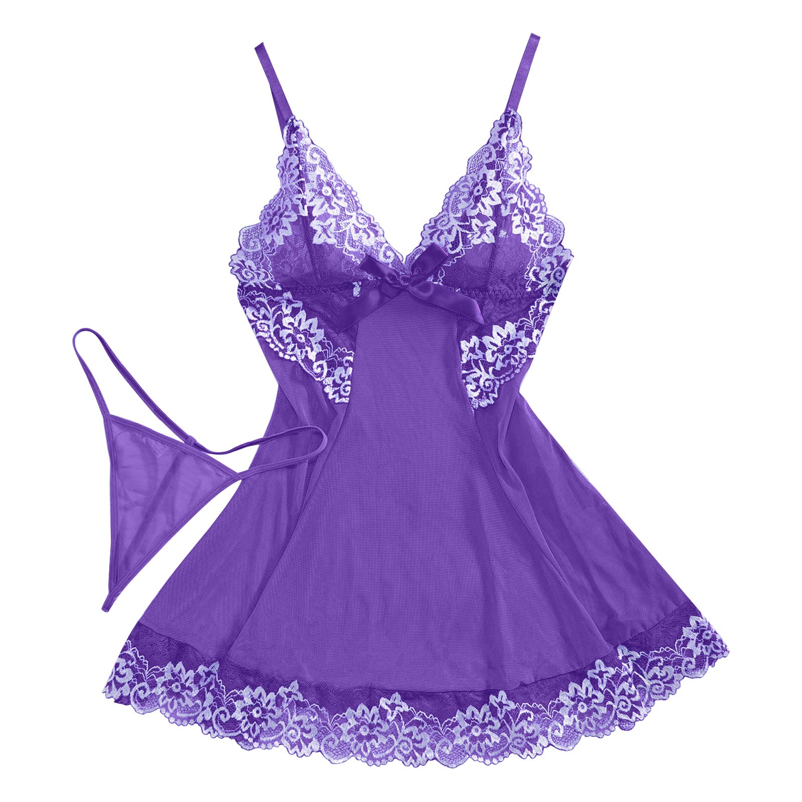 thumbnail image 2 of Body sexy de encaje para mujer con liguero - Conjunto de camisón de malla transparente, lencería de poliéster y spandex para ocasiones especiales, 2 of 5